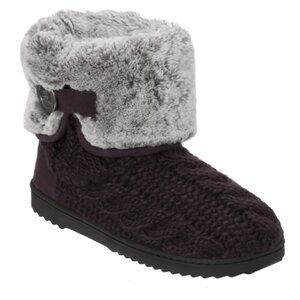 Dearfoams Women's Black & Gray Cable Knit Boot Slippers XL(11-12)